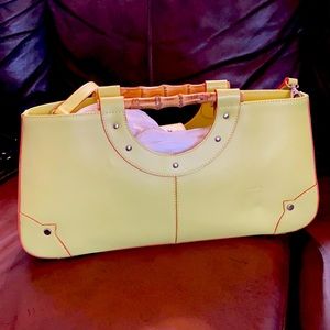 Claudia Firenze leather handbag pocketbook with bamboo handle Italy